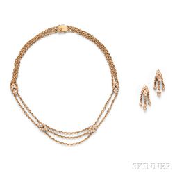 18kt Gold and Diamond Necklace and Earclips